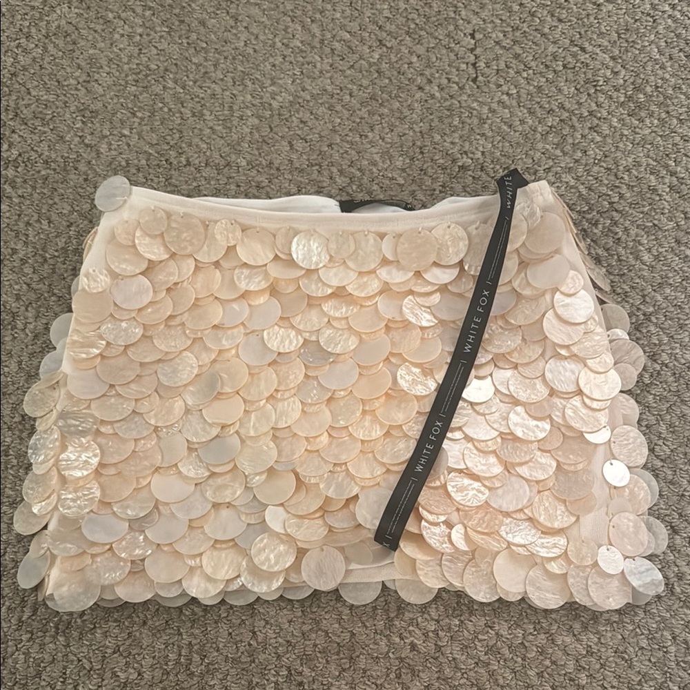 White Fox Boutique Cream Sequin Mini Skirt
